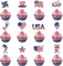 72-Piece Patriotic Cupcake Toppers, 4th of July Glitter Cupcake Picks with 12 Cartoon Red, White, & Blue Designs, Food Picks with Sticks and Glue Points for Independence Day, Memorial Day, and Party Cake Decorations